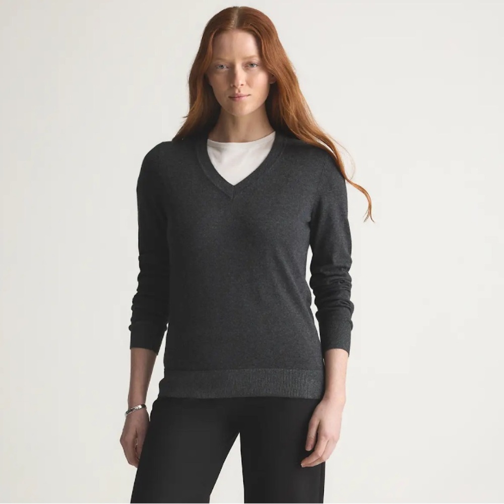 NWT Quince Lightweight Cotton Cashmere V-Neck Sweater Large